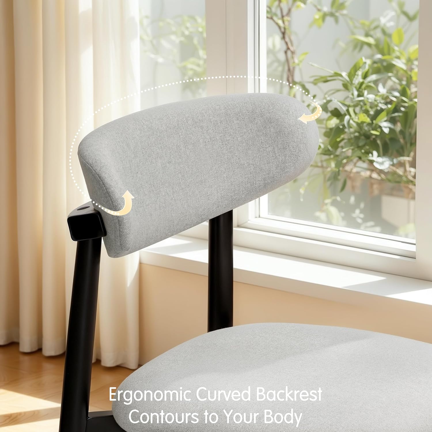 CHUN YI Dining Chairs Set of 4, Upholstered Solid Wood Dining Room Chairs, Mid Century Modern Fabric Kitchen Chairs with Ergonomic Curved Back, Gray (Only Chairs)