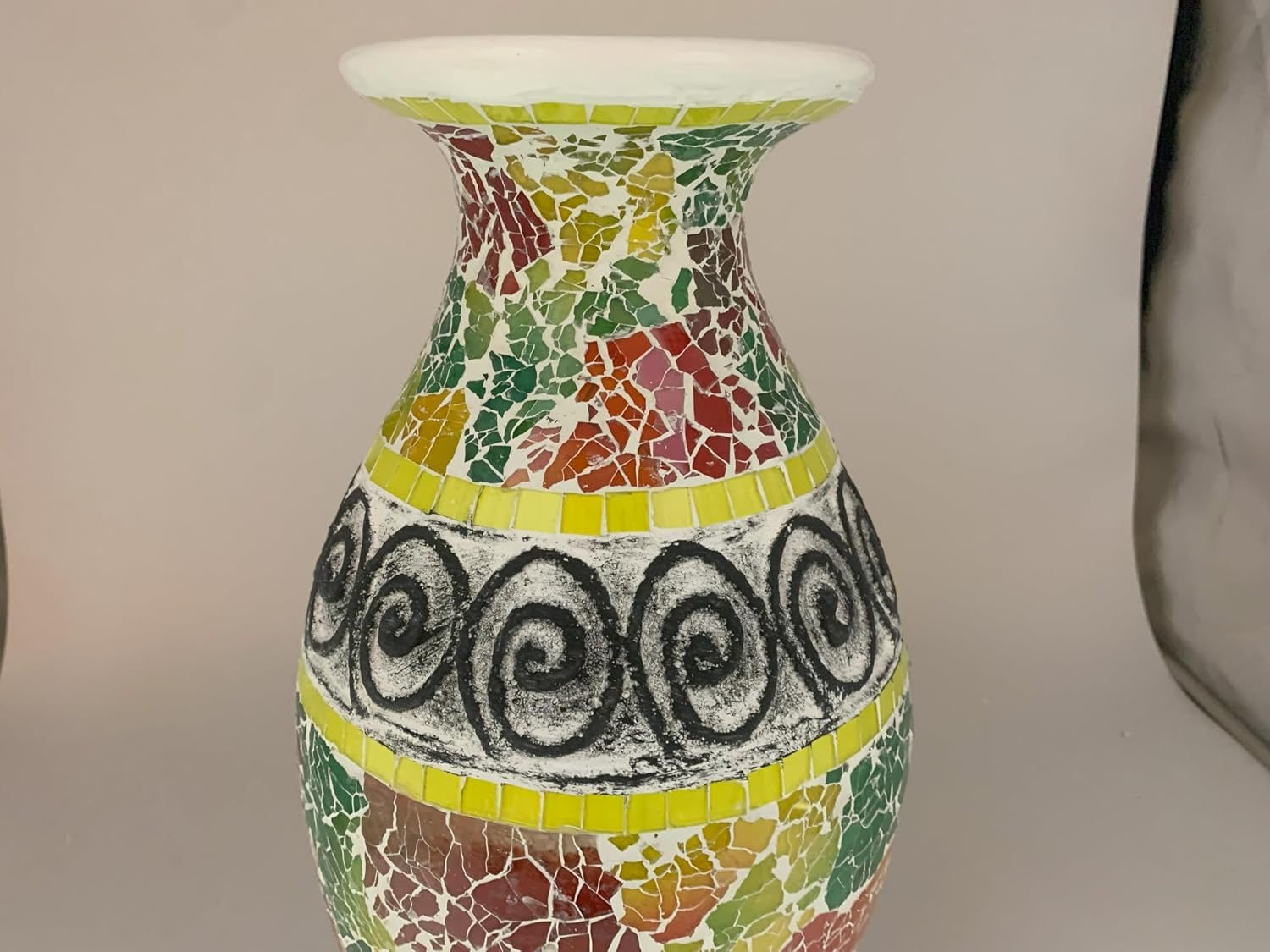 Floor Vase, 18 Inch Mosaic Vase – Tall Cylinder Made of Terracotta with Red and Green Multicolored Glass Mosaic Pieces – Handcrafted Decorative Home Décor Accent Piece for Bedroom, Living Room