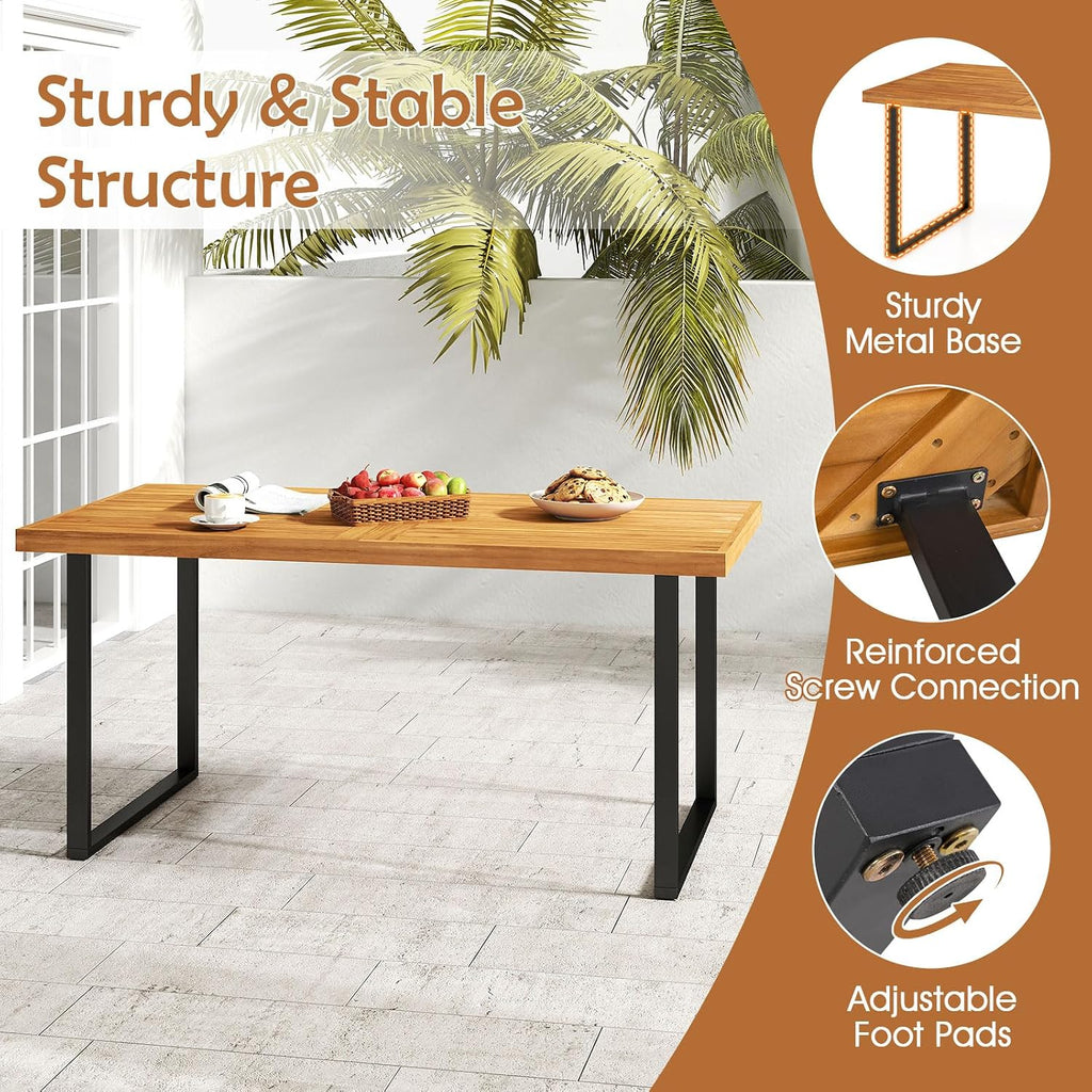 HAPPYGRILL Acacia Wood Patio Dining Table with Umbrella Hole (1.97'), Outdoor Wooden Table for 4-6 People, for Backyard Deck Porch