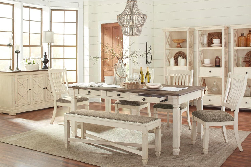 Signature Design by Ashley Bolanburg Dining Table, 2-Tone Farmhouse Style With 6 Built-In Storage Drawers, Wood & Engineered Wood Construction, Seats Up To 6, White/Brown