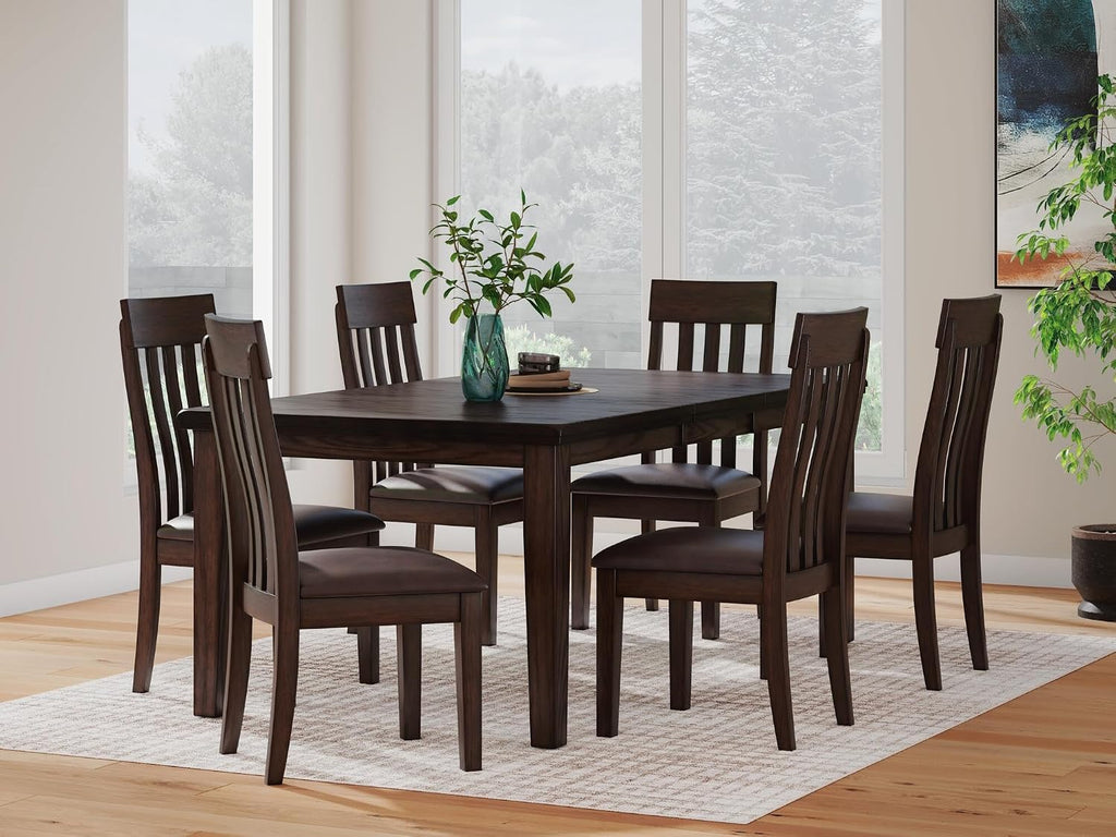 Signature Design by Ashley Haddigan Faux Leather Cushioned Rake Back Dining Chair, 2 Count, Dark Brown