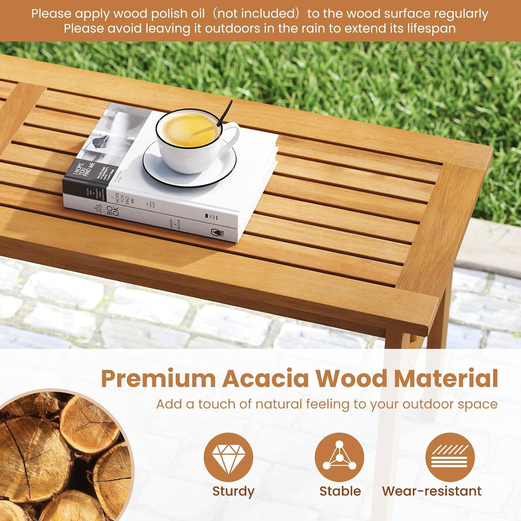 Tangkula 3 Pieces Patio Dining Set, Acacia Wood Space Saving Outdoor Rectangular Picnic Table with 1.97' Umbrella Hole and 2 Benches, for Yard, Garden and Poolside