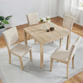 KEIKI 5-Piece Standard Height Dining Table Set with Square Table, 4 Upholstered Curved Backrest Chair, for 4 Person, Modern Style Table Set, Easy Assembly, for Kitchen, Dining Room, Light Oak+Beige