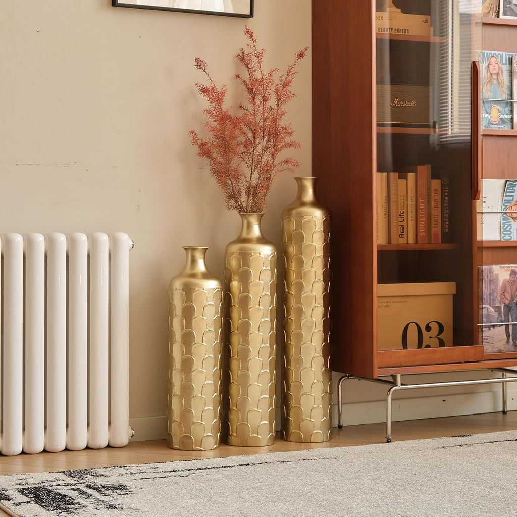 Floor Metal Decorated Vases Set of 3 for Gorgeous Home Decoration Large Glazed Metal Vases (Gold)