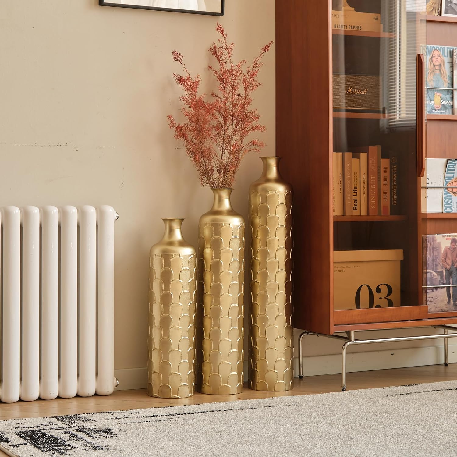 Floor Metal Decorated Vases Set of 3 for Gorgeous Home Decoration Large Glazed Metal Vases (Gold)