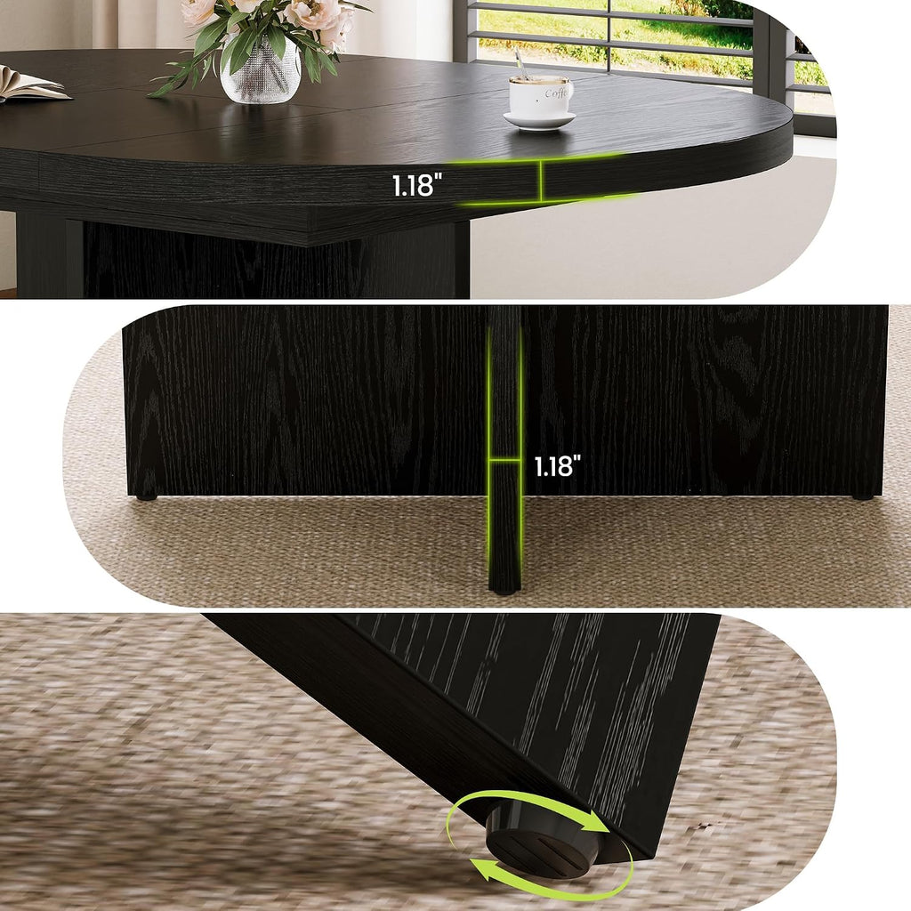 Garvee 43.3''-59'' Extendable Round Dining Table for 4-8, Modern Kitchen Oval Dining Table with Removable Leaves, Dinner Table for Dining Room, Kitchen, Living Room, Black