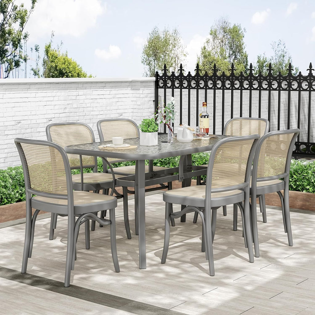 TLSUNNY Patio Outdoor Table W/ 1.69″ Umbrella Hole, 30'X 55' Rectangular Tempered Glass Patio Dining Table for 6, Outdoor Metal Furniture, All-Weather Use, for Patio, Graden, Backyard (Grey)