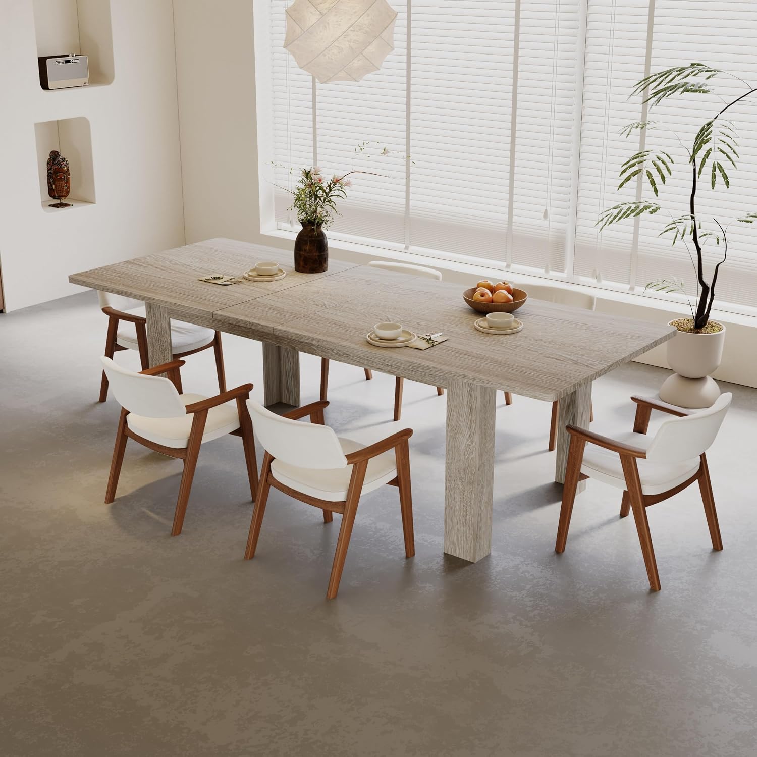 Extendable Dining Table for 6-10 Person, 55' to 86' Modern Dining Room Table, Rectangular Kitchen Table, Oak