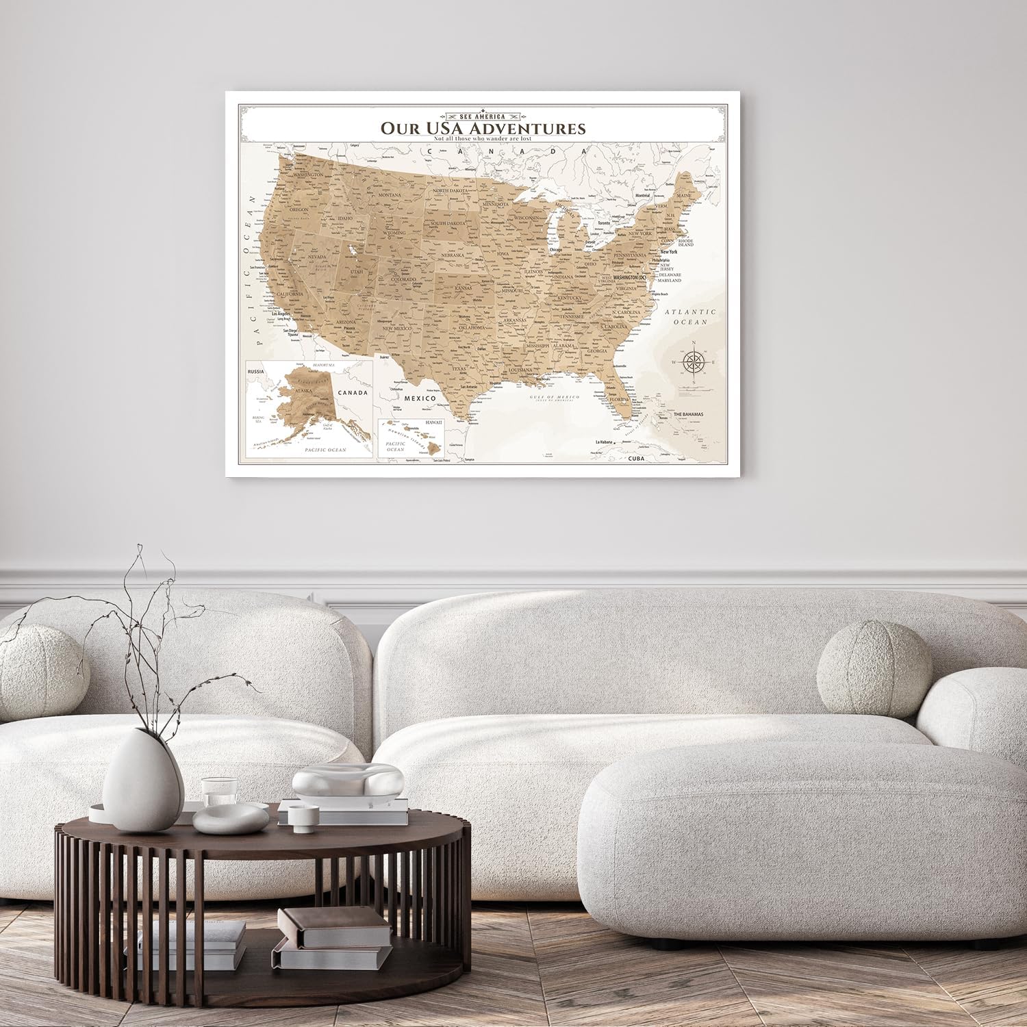 IPIC - Vintage US Map for Travel, Pin Board Canvas Wall Art, Travel Map with Pins Included, Ready to Hang for Home or Office, 40x30 Inch