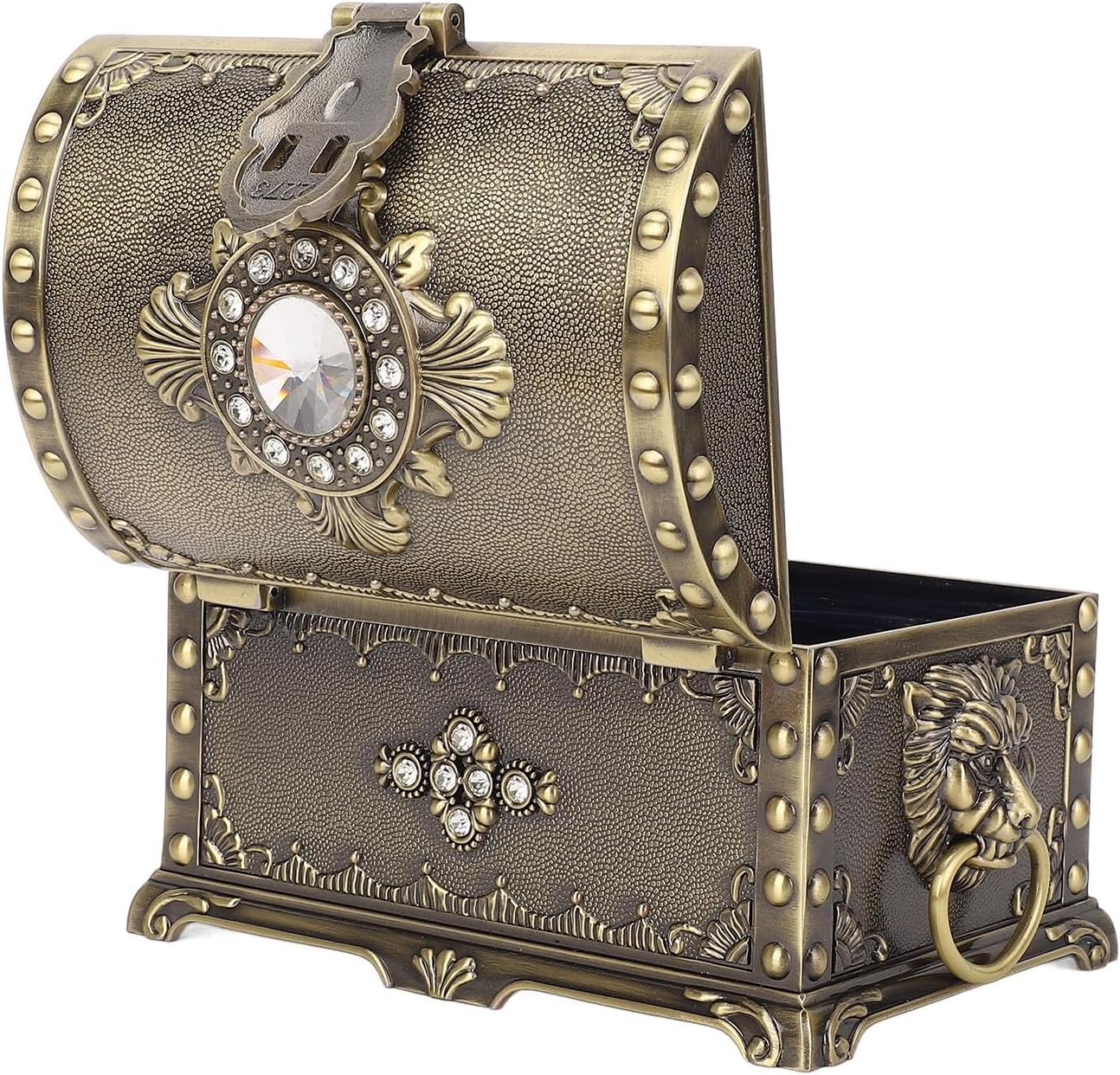 Vintage Metal Jewelry Box Drawer Type Earring Necklace Bracelet Organizer Decorative Box with Lock for Home (Antique Bronze)