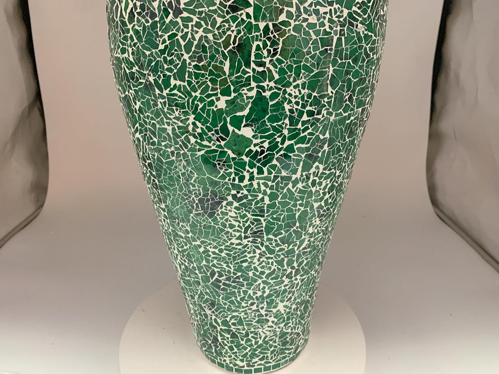Floor Vase, 24 Inch Mosaic Vase – Tall Cylinder Made of Terracotta with Green Glass Mosaic Pieces – Handcrafted Decorative Home Décor Accent Piece for Bedroom, Living Room, Office