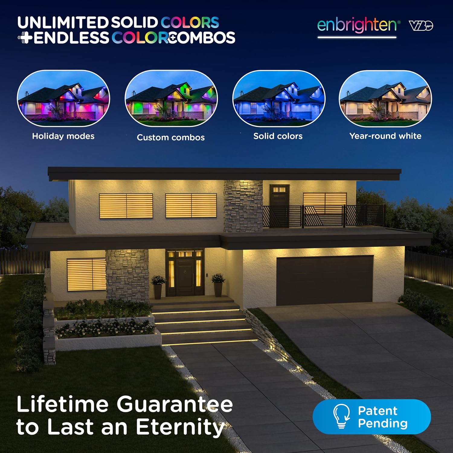 Enbrighten Eternity Accent Permanent Outdoor Lights, 100ft with 24 RGBWIC LED Lights, App‑Controlled, Cuttable, Christmas, Accent & Year‑Round Eave Lighting, Works with Alexa & Google Home, 85714
