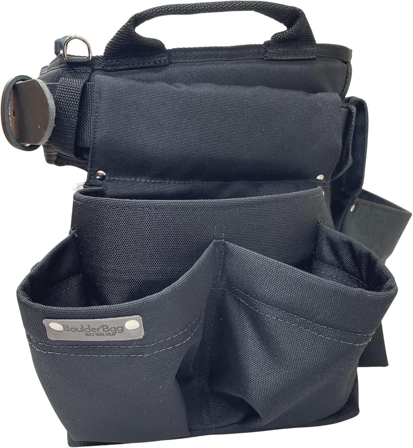 BOULDER BAG Professional Carpenter MAX Combo with Comfort Back Support Tool Belt, Leather Belt Buckle, Heavy Duty Tool Bag, Black (Small 24-27 Inches) | Made in USA