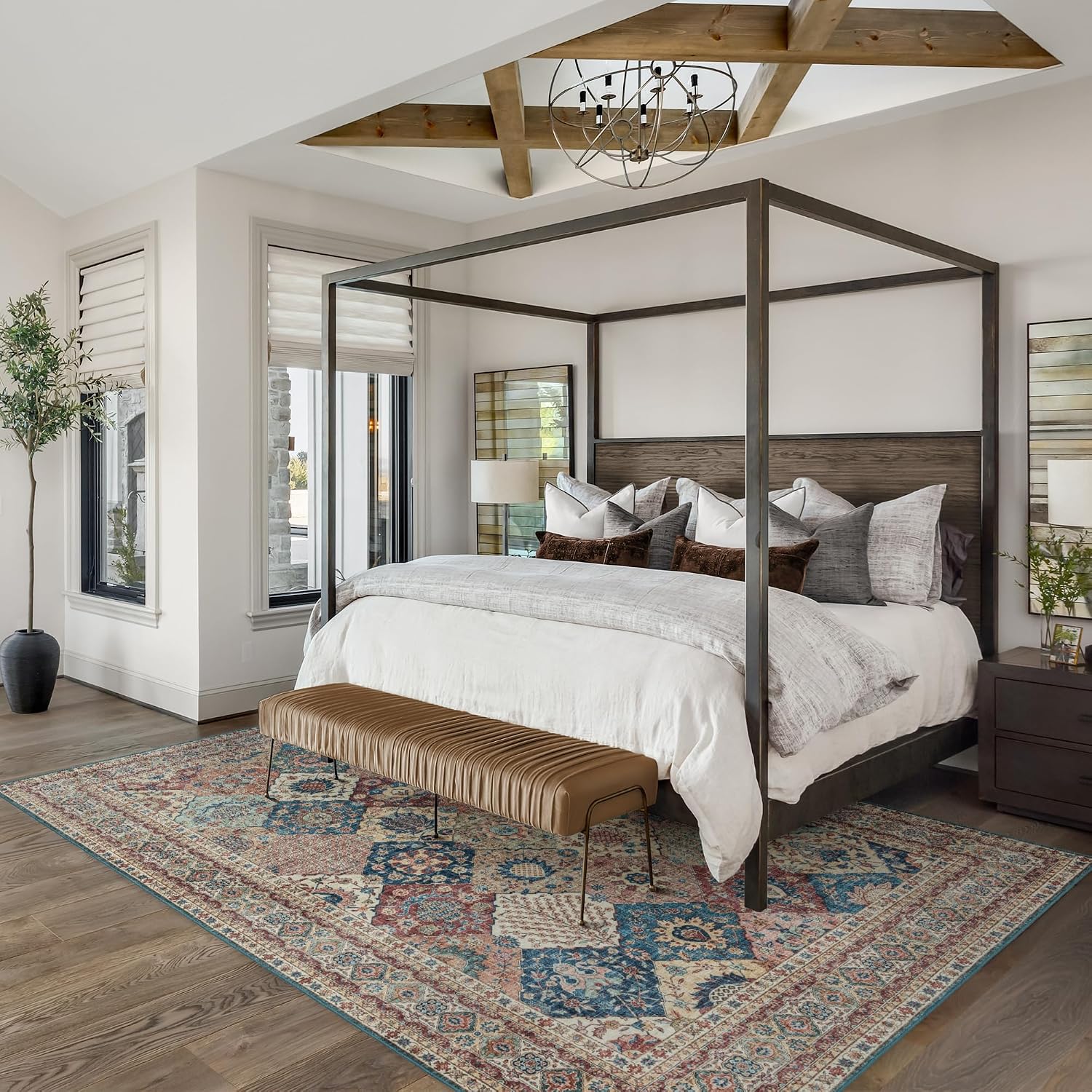 Gertmenian Indoor Boho Area Rug - 8x10 Large, Non Slip, Super Strong, Ideal for High Traffic Areas in Bedroom, Living Room, Kitchen - Cinzia, Bronze, 28508