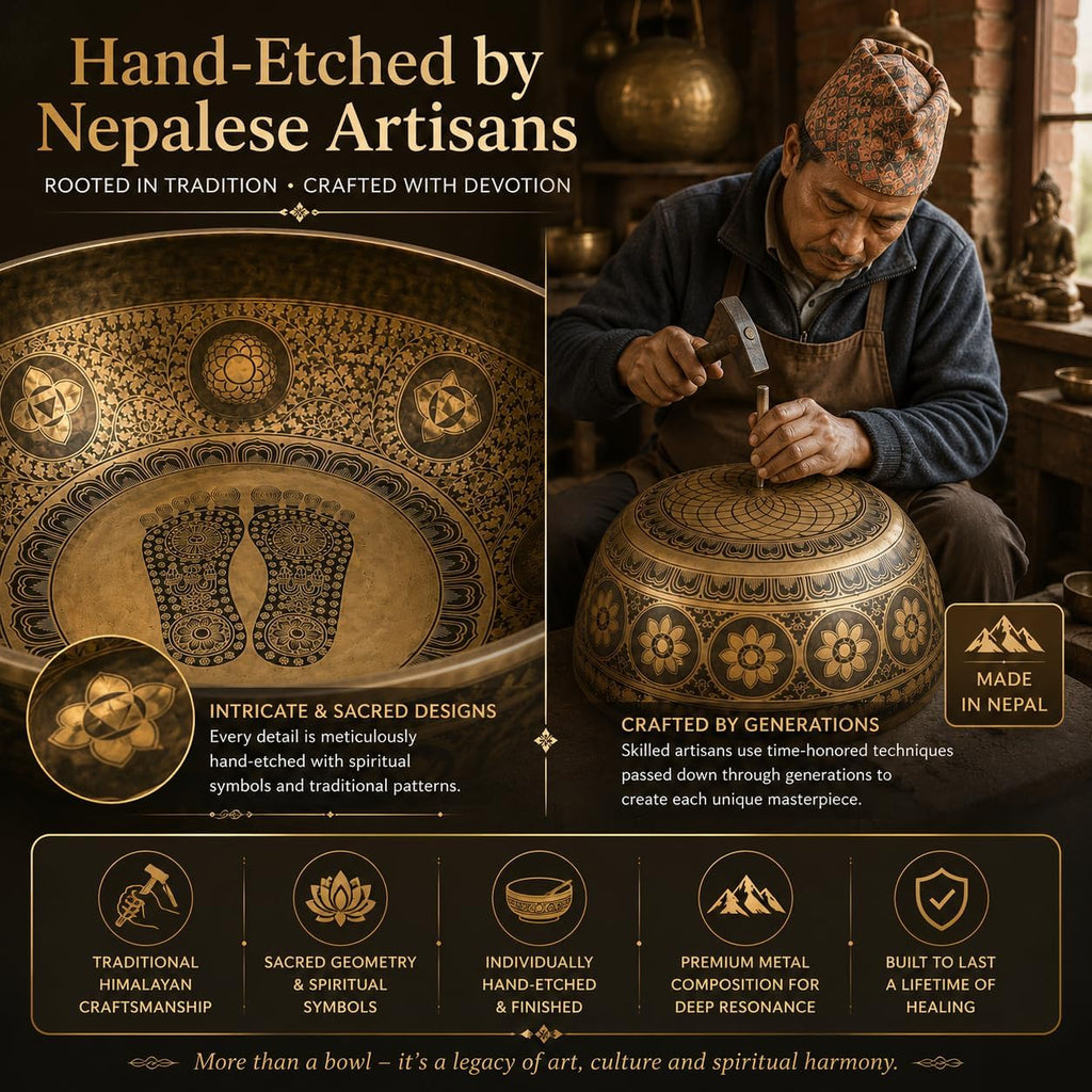 Large 21 Inch Foot Singing Bowl Handmade in Nepal | Etched Meditation Sound Bowl for Healing Sound Bath Yoga Relaxation Mindfulness & Spiritual Wellness Practices