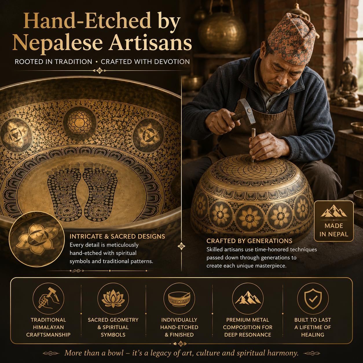 Large 21 Inch Foot Singing Bowl Handmade in Nepal | Etched Meditation Sound Bowl for Healing Sound Bath Yoga Relaxation Mindfulness & Spiritual Wellness Practices