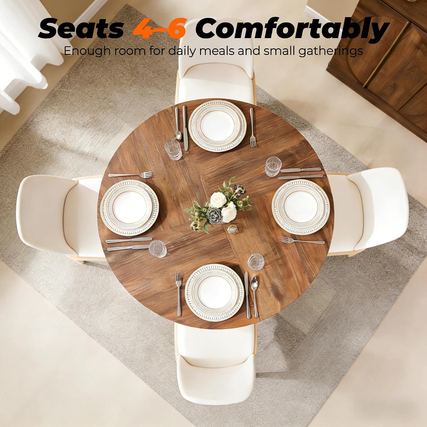 RedLemon Round Dining Table for 4 People, 47' Modern Wood Kitchen Table with Thick Stable Cross Pedestal Base & Curved Edge, Round Dinner Table for Dining Room, Kitchen (Rustic Walnut)