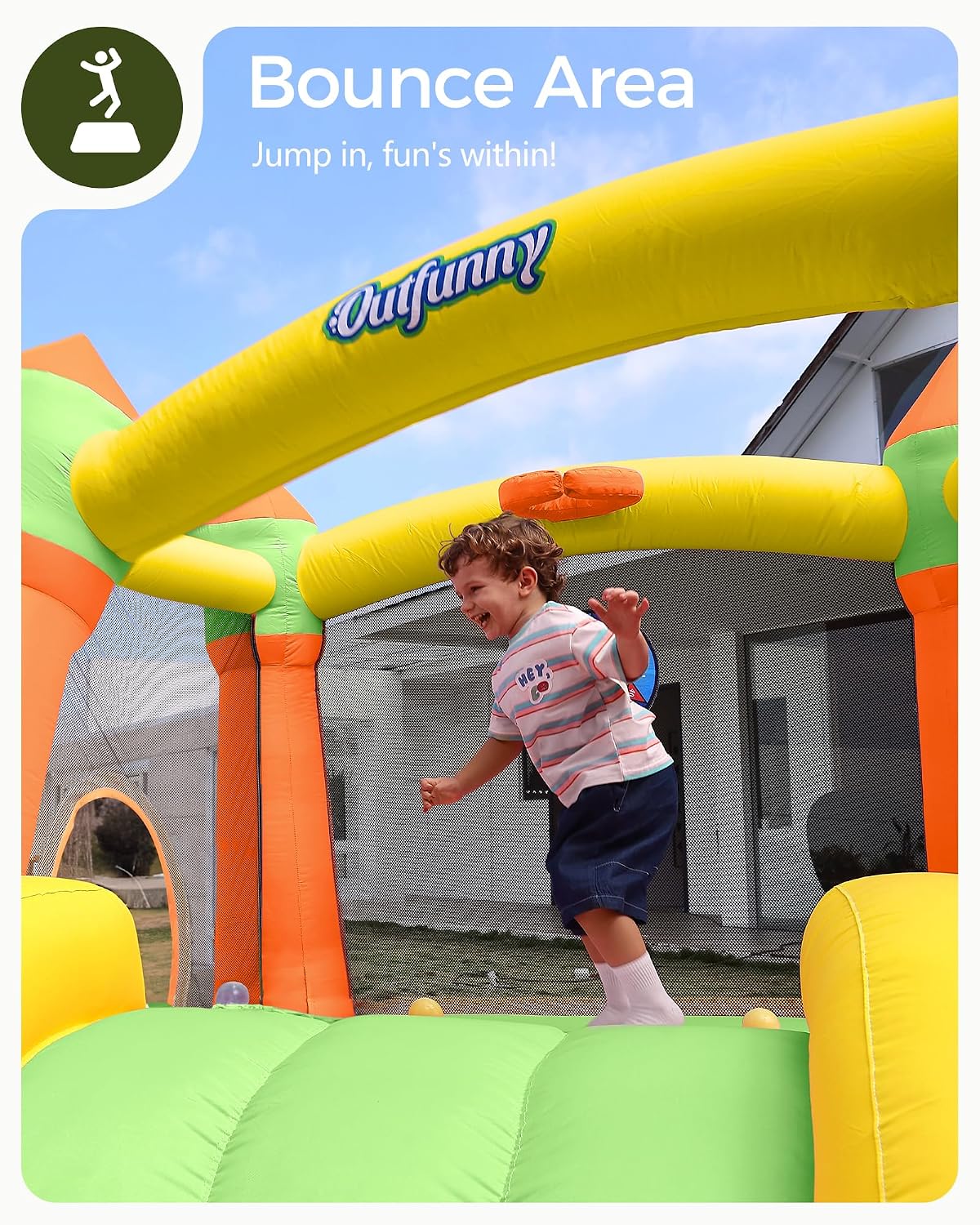 Outfunny Indoor Bounce House with Slide, Inflatable Bouncy House for Kids 3-8, Bounce Area 6'x6', Capacity 300 lb - Green