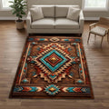 Southwestern Aztec Area Rug 5'x8' Brown Turquoise Rust Western Carpet, 3D Tribal Ranch Farmhouse Design, Non Slip Washable Low Pile Rug for Living Room Bedroom