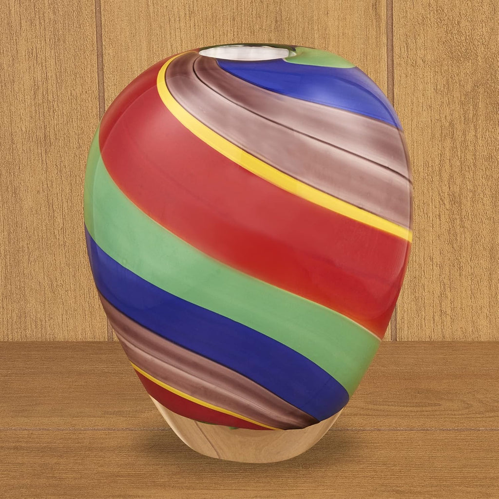 Badash Rainbow Murano-Style Art Glass Vase - 8.5' Tall Mouth-Blown Glass Vase - Contemporary Home Decor Accent Piece