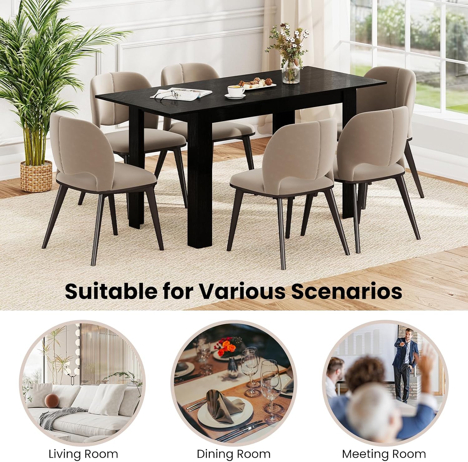 Giantex Extendable Dining Table for 4/6/8, 47'-62' Farmhouse Kitchen Table, Space-Saving Transformer Table for Dinette, Home Office, Living Room, Small Space (Black)