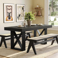 LITTLE TREE Dining Table for 4 People, 63-Inch Farmhouse Rectangle Kitchen Dinner Table for Dining Room, Kitchen, Living Room, Black