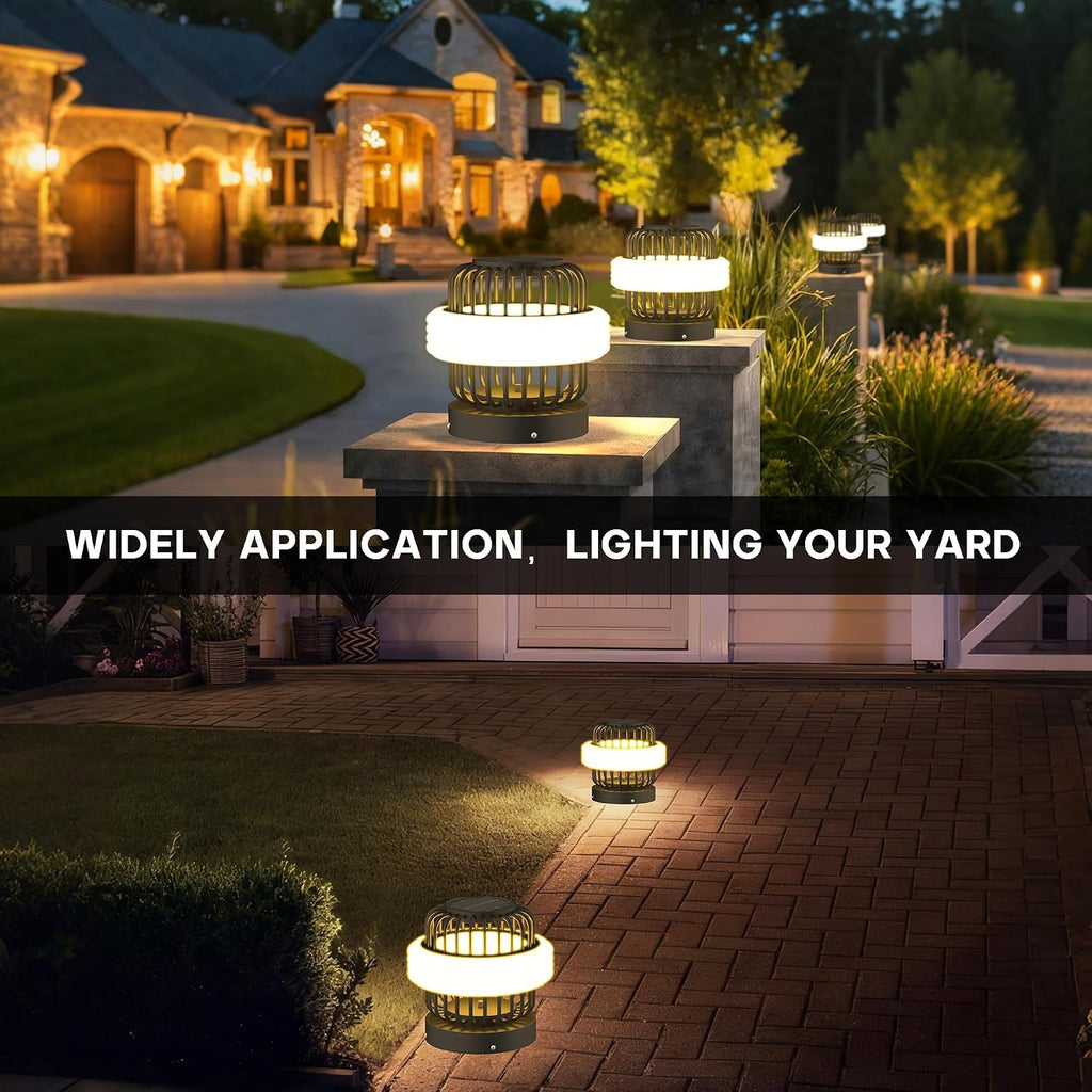 Solar Post Lights with Remote Control, Modern Pillar Light Dusk to Dawn IP54 Waterproof Solar Post Cap Lights with 3200K LED Outdoor Light Fixture for Garden Deck Patio Outside Lighting (Stripe )