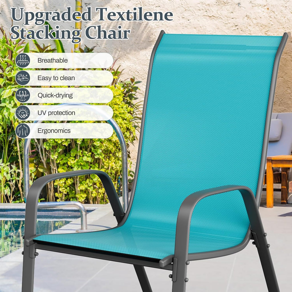 TLSUNNY 7 Pieces Patio Dining Set, Outdoor Table and Chairs W/1.69″ Umbrella Hole, 30'X 55' Table and Stackable Textilene Chair, All Weather Patio Furniture Set (Umbrella not Included)