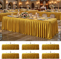 6 Pack 6FT Gold Satin Tablecloths for Rectangle Tables - Shiny Spandex Party Table Cover with Pleated Table Skirt, No-Wrinkle & Glossy Wedding Tablecloth One-Piece for Birthday Baby Shower Banquet