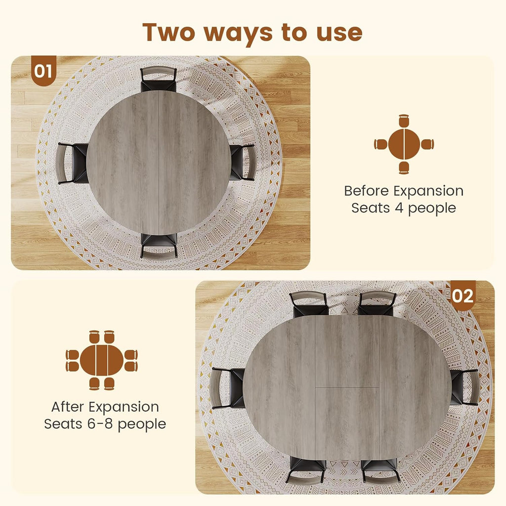 Itaar Round Extendable Dining Table Set for 4-6 People, 5-Piece Kitchen Table Set with 4 Cushion Chairs, Dining Room Table for 6 with MDF Board & Metal Frame for Small Space, Easy Clean, Grey