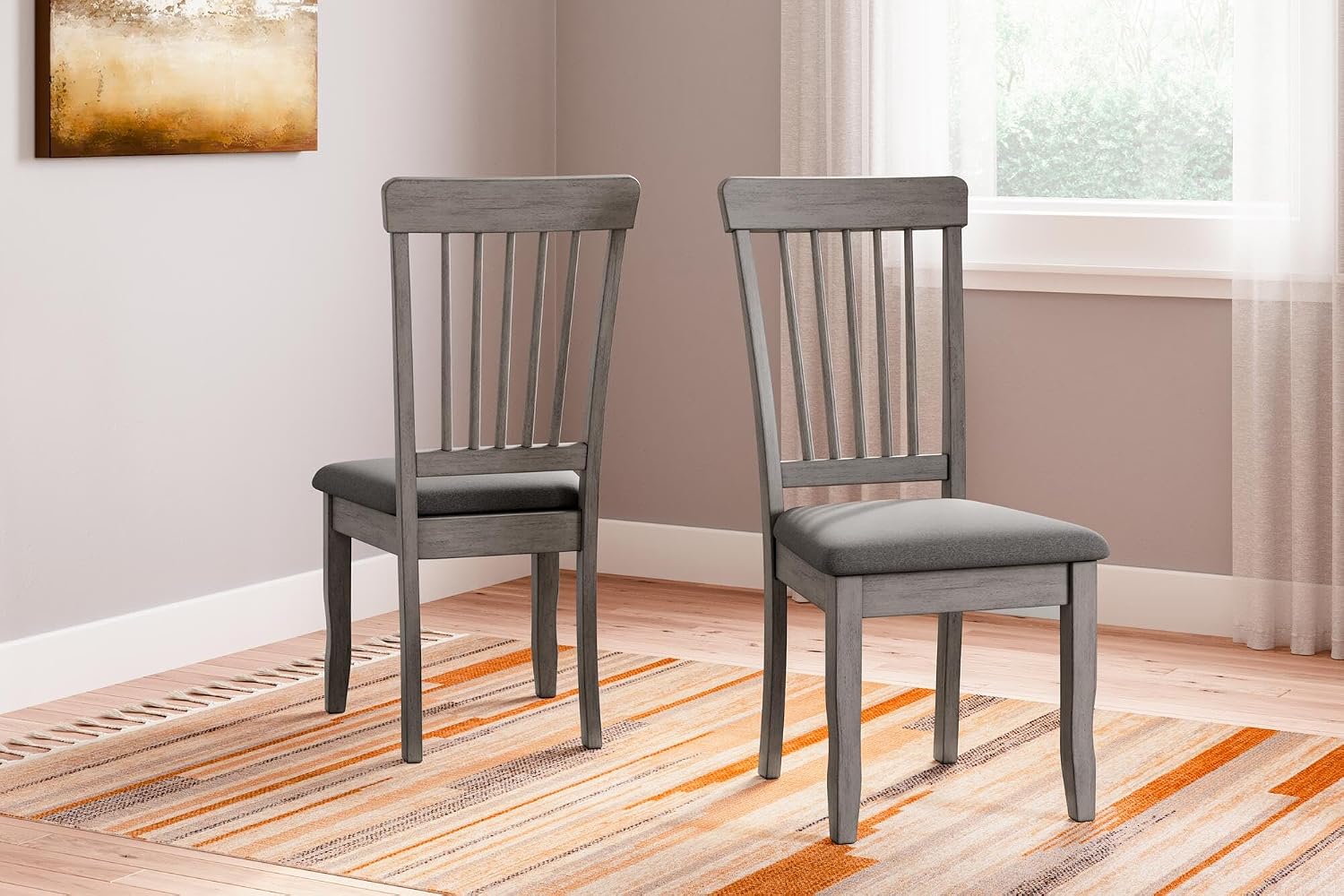 Signature Design by Ashley Shullden Casual Dining Room Side Chair with Spindle Back, 2 Count, Gray