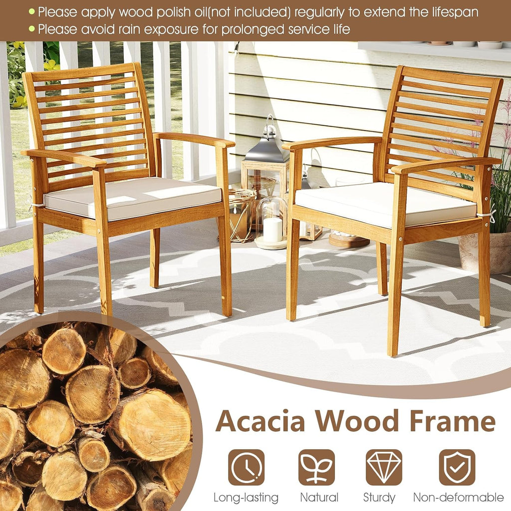Tangkula 7 Piece Patio Acacia Wood Dining Set for 6, Patio Rectangle Table with Umbrella Hole & 6 Cushioned Armchairs, for Backyard Garden Poolside Deck, Natural