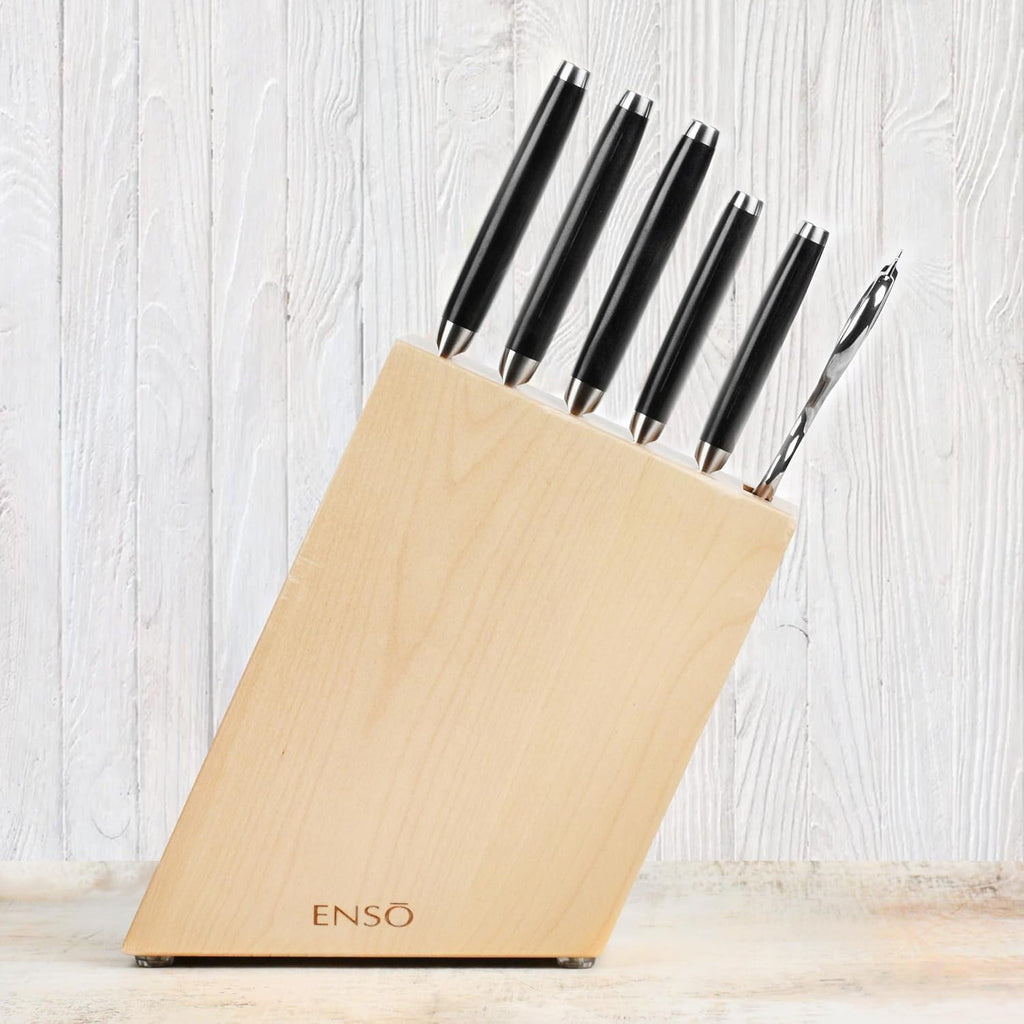 Enso Knife Set - Made in Japan - HD Series - VG10 Hammered Damascus Japanese Stainless Steel with Birch Knife Block - 7 Piece