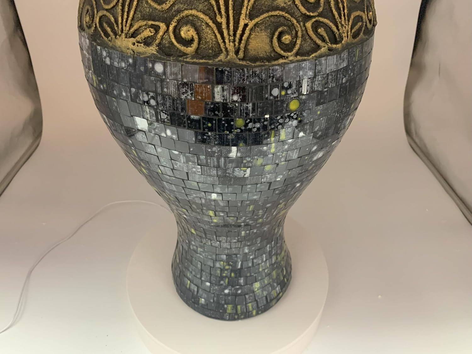 Floor Vase, 24 Inch Mosaic Vase – Tall Cylinder Made of Terracotta with Black, Green, and Gold Glass Mosaic Pieces – Handcrafted Decorative Home Décor Accent Piece for Bedroom, Living Room