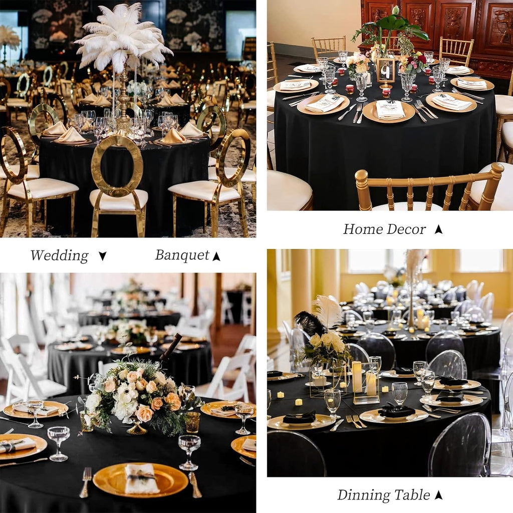 Pesonlook 12 Pack Round Tablecloth 120inch-Black Polyester Washable Fabric Round Table Cover Black Tablecloth for Wedding/Party/Banquet/Dining/Buffet Table(Black/120 Inch)