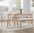 KEIKI 6-Piece Standard Height Dining Table Set with Rectangular Table, 4 Upholstered Chair, Bench, for 6 Person, Modern Style Wooden Table Set, Easy Assembly, for Kitchen, Dining Room, Light Oak