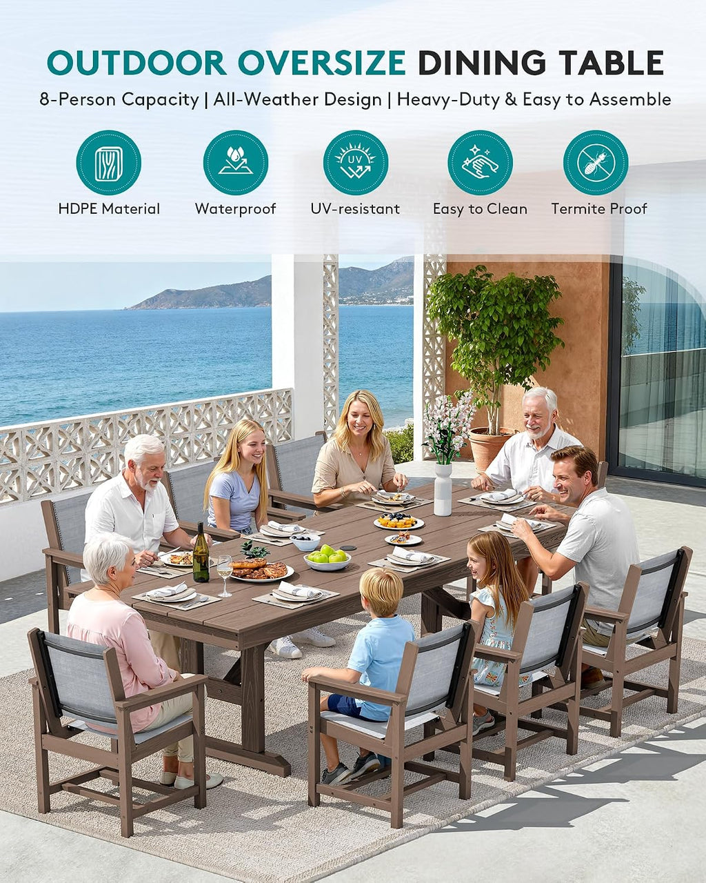SERWALL Outdoor Dining Chairs Set of 2, All-Weather HDPE Textilene Sling Dining Chair for Backyard, Garden, Brown