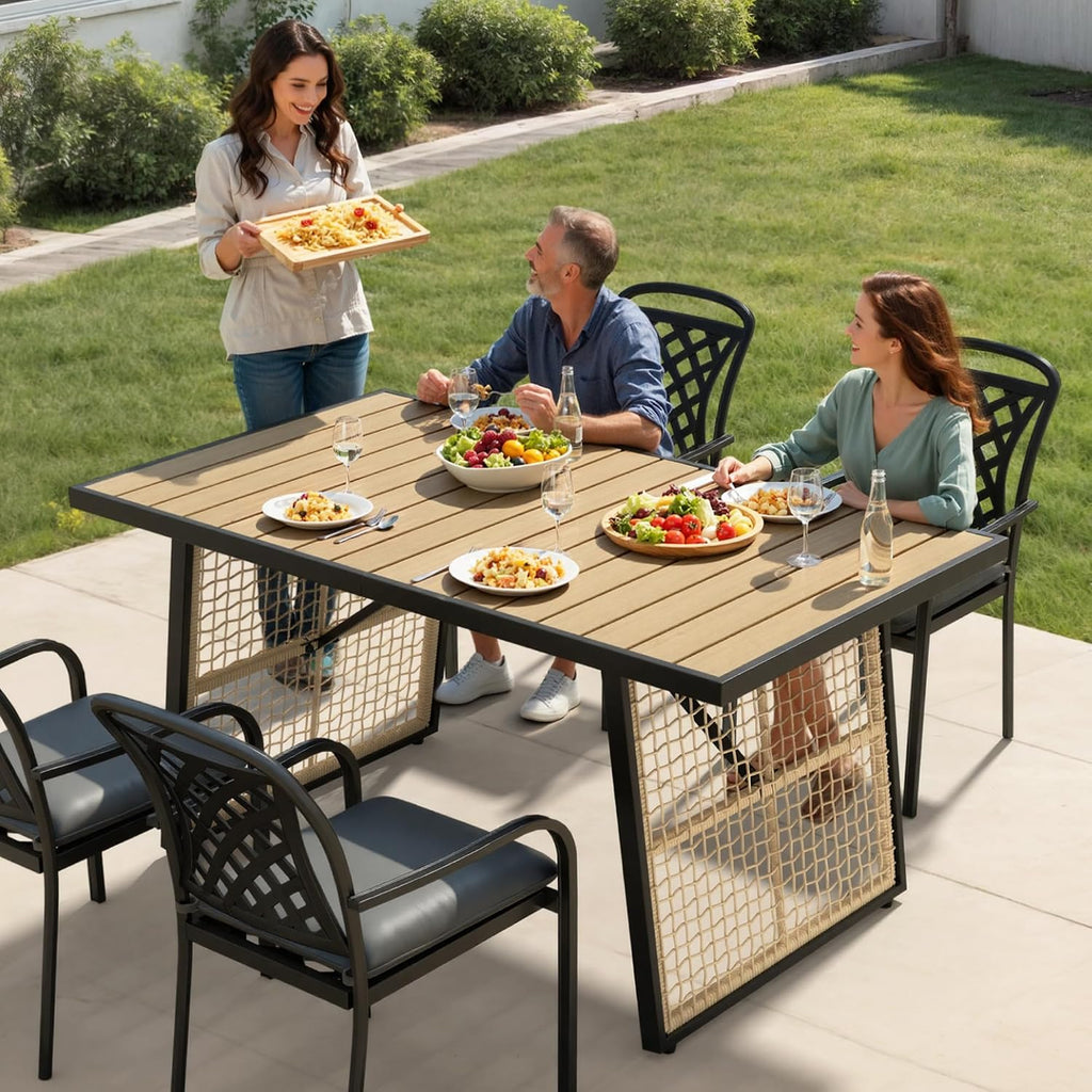 YITAHOME Dining Table 59.1'x34.3' Rectangular Patio Table with Metal Frame & Rattan Mesh All-Weather Outdoor Patio Dining Table for 6 Outdoor Table with Adjustable Feet for Outdoor/Indoor