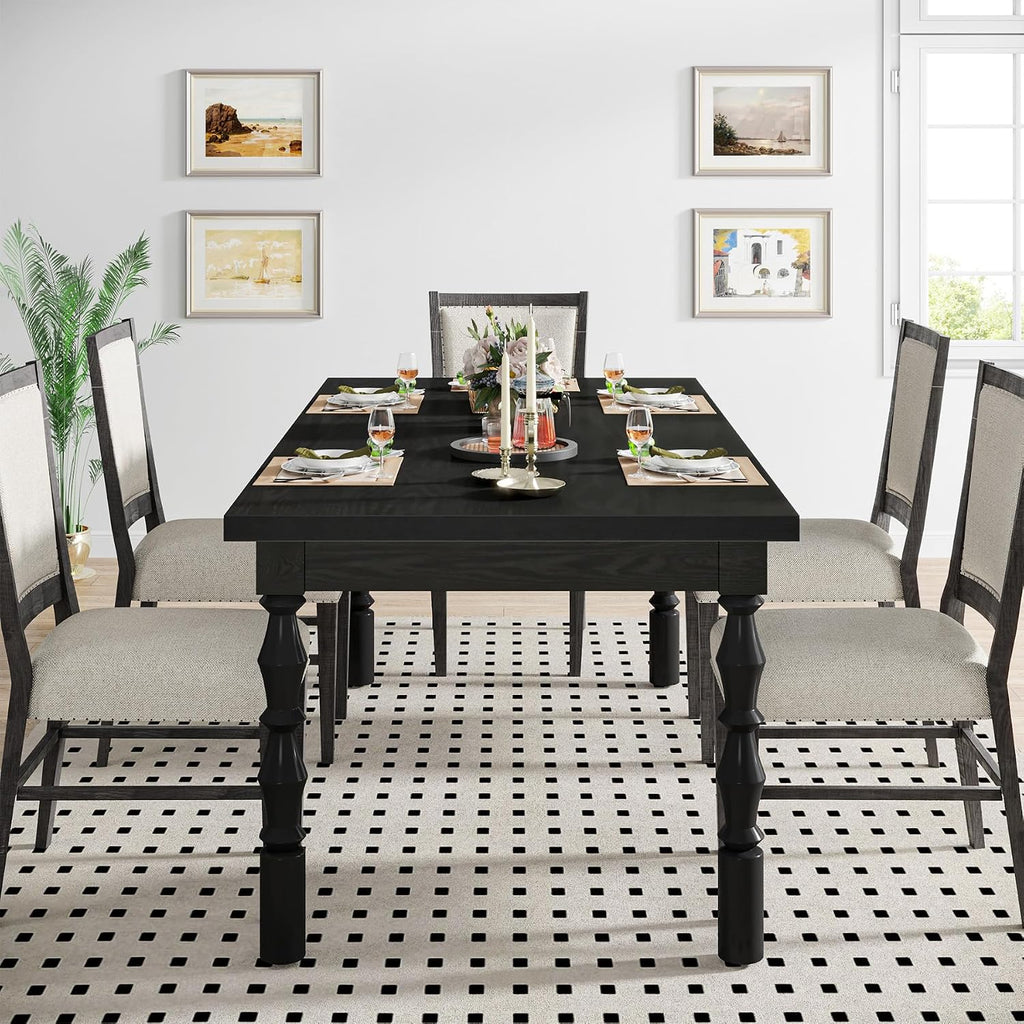 Tribesigns 62' Wood Dining Table for 4-6 People, Farmhouse Large Rectangle Kitchen Table, Modern Dinner Table Kitchen & Dining Room Furniture with Carved Turned Legs