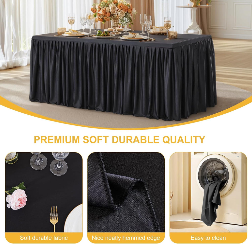 6 Packs Black Tableclothes for 8 Foot Rectangle Tables, Wrinkle Free Fitted Table Cloth 8ft Stretch Table Cover with Skirt for Parties Weddings Birthday Banquet Baby Shower
