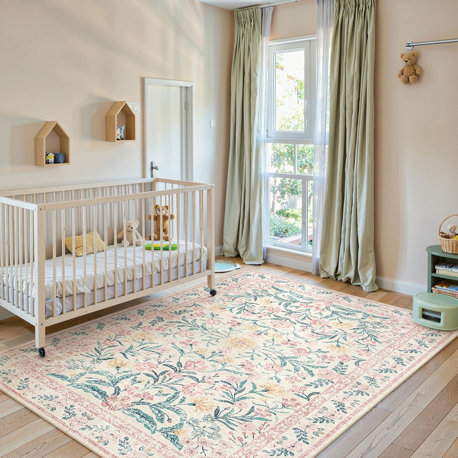 Lahome Sylvie 6x9 Pink Rug for Girls Bedroom, Boho Cottage Core Floral Dorm Classroom Rug, Soft Low Pile Girl Nursery Decor for Living Room Kids Playroom Guestroom, Blush