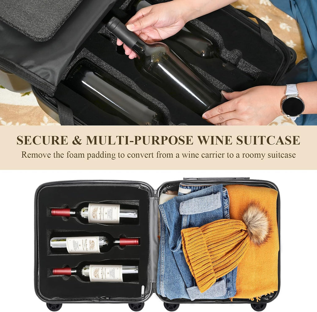 wine luggage 6-Bottle Airline Approved Wine Suitcase, TSA-Friendly Carry-On Luggage with Shockproof Foam | Compact, Lightweight Hard Shell Travel Case for Secure Airplane Transport (6 bottles)