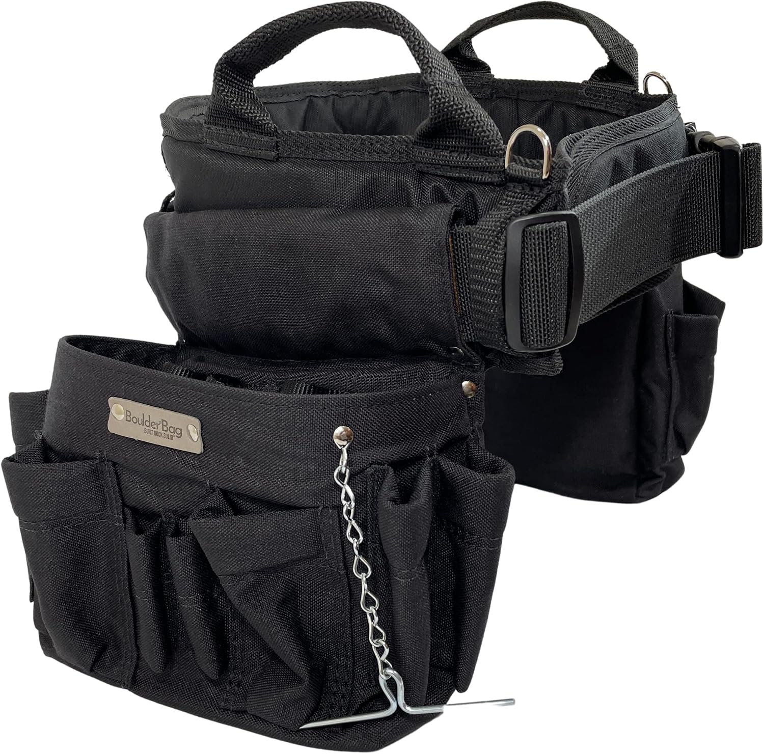 BOULDER BAG Professional Electrician's MAX Combo with Comfort Back Support Tool Belt, Quick Release Buckle, Heavy Duty Work Belt, Black, (Small 24-27 Inch Waist), Made in USA
