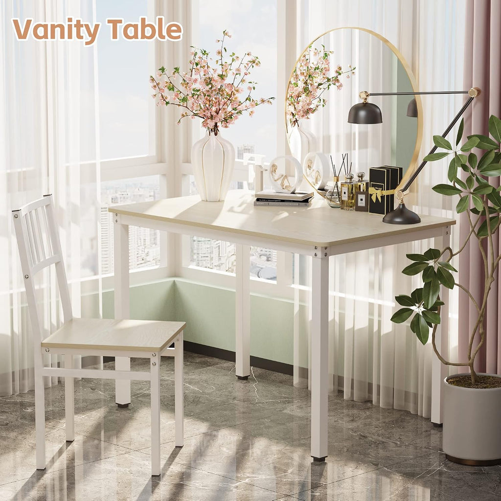 Teraves Dining Table Set/Computer Desk,Kitchen Table with 2 Chairs and a Bench,Table and Chairs 4 Piece Set for Dining Room (Beige, 110CM)