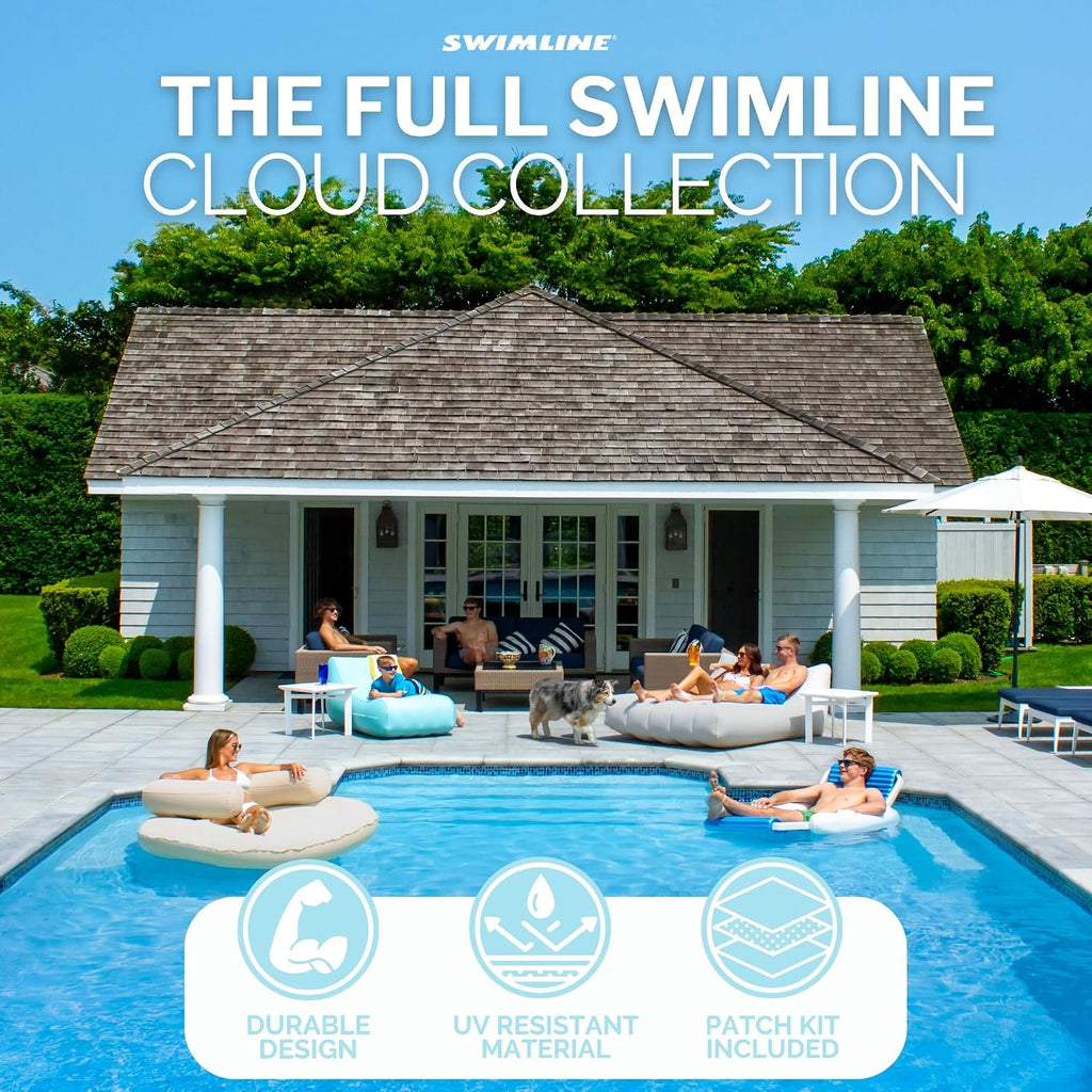 SWIMLINE Original Cloud Chaise XL Pool Lake Float Lounger Raft for Adults & Kids | Comfortable Fabric Foam Texture for Floating & Backyard Lounging | Connect Multi Floats with Bungees (Pack of 4)