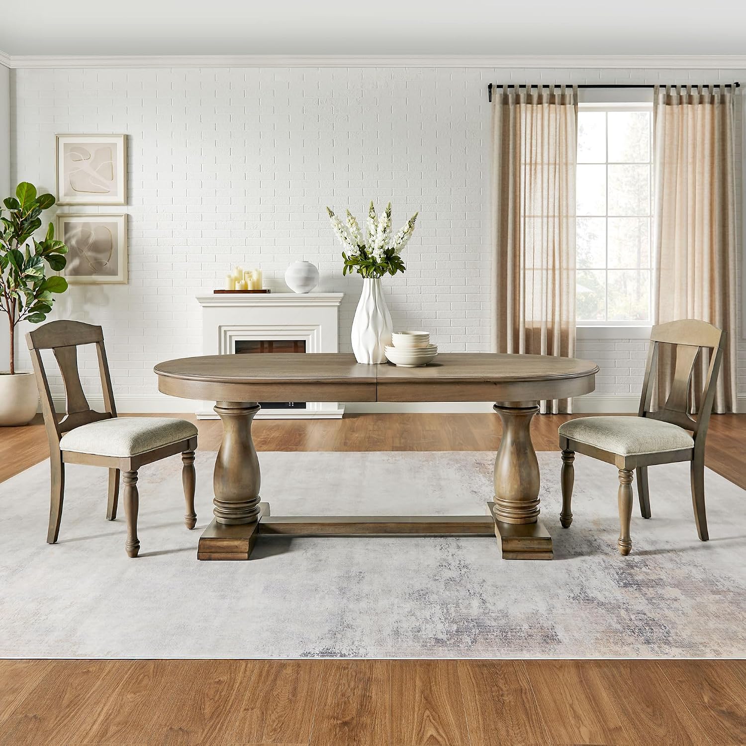 94.06'' Extendable Dining Table Rustic Wood Oval Dining Kitchen Dinner Table for 4-8, Modern Mid-Century for Living Room, White Oak