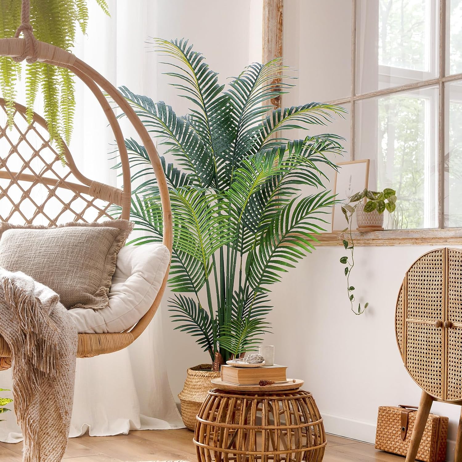 Yepdin Artificial Tropical Palm Plant - 5 Ft Tall Faux Palm Tree with Plastic Pot for Office and Home Decor, Indoors and Outdoors, Housewarming Gift, K1502PCS