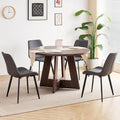47 inch Round Dining Table Set for 4 with Chairs Kitchen Table and Chairs Set Mid-Century Modern Round Wood Kitchen Tables with Upholstered Synthetic Leather Chairs Set of 4