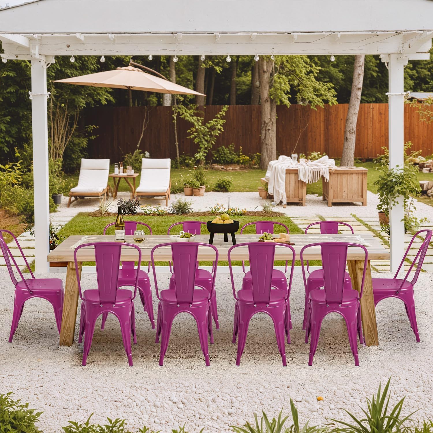 Furmax Metal Dining Chair Indoor Outdoor Use Stackable Classic Trattoria Chair Chic Dining Bistro Cafe Side Metal Chairs Set of 4