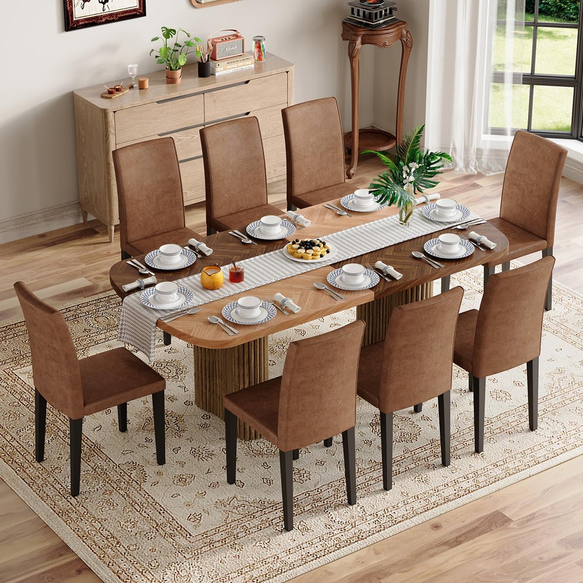 Dining Table Set for 8 - Large 78.7' Rectangular Kitchen Table Set for 8 with Cushioned Chairs,Modern Mid-Century Wood Dining Room Table for 8 Ideal for Kitchen & Gatherings